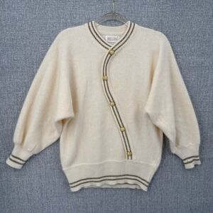 Bellini Angora‎ Blend Cardigan Gold Trim Button Dolman Sleeve Sz M Cottage Cozy